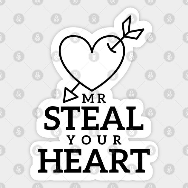 Simple Funny Mr Steal Your Heart Design Valentines Day Sticker by badCasperTess